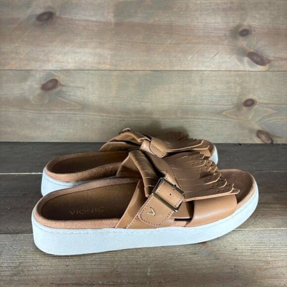 vionic fillmore womens size 8.5 shoes brown leather slip on slide comfort sandal - Picture 2 of 8